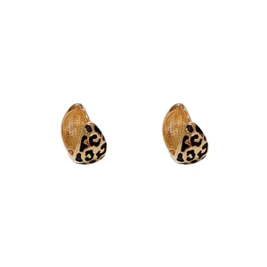 Golden leopard print hoop earrings with geometric round ball design and vintage style