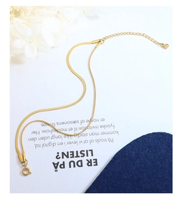 Detail of gold double-layer blade chain with adjustable extender and spring clasp