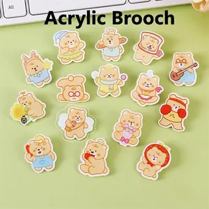 Cute Cartoon Bear Brooches Acrylic Badge Pins Kawaii Animal Clothes Backpack Decoration Accessory For Kids And Women