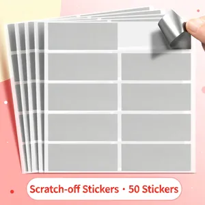 Silver Rectangle Scratch Off Stickers Labels Self Adhesive DIY Reward Cards Coating For Games Parties