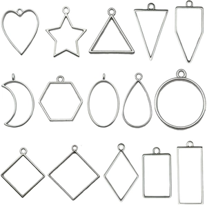 Set of 14 silver zinc alloy geometric hollow frames for DIY resin jewelry making