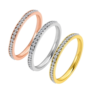 Three-piece stainless steel zircon eternity ring set in gold, rose gold and silver