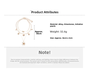 Detailed size chart for gold triple-layer necklace with shell and starfish pendants