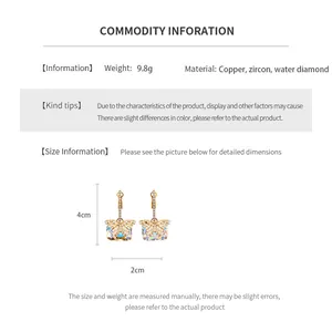Size chart showing 4cm butterfly earrings made of copper with zircon and rhinestones