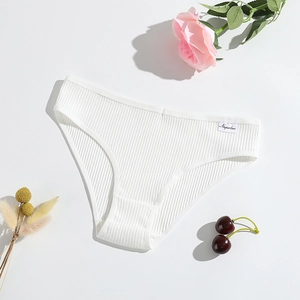 White ribbed cotton women's briefs with soft vertical texture and low-rise design