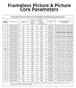 Size guide table for cactus wooden wall art showing dimensions and product weight
