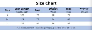 Size chart for floral print slim maxi dress with detailed length and bust measurements