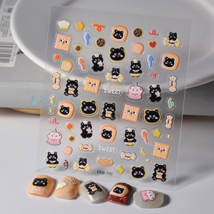 3D embossed nail art stickers with cute chef bear, biscuits and cupcakes designs
