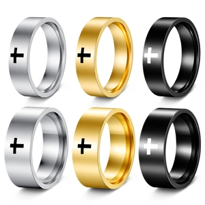 6mm/8mm classic stainless steel cross rings in gold, silver, and black finishes