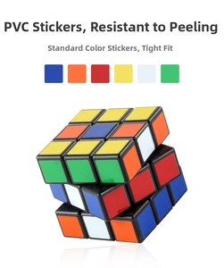Action shot of 3x3 educational magic cube with high-quality PVC stickers on black ABS base