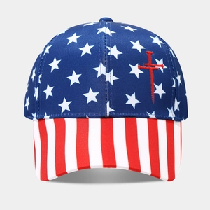 American flag baseball cap with stars and stripes pattern and side cross embroidery