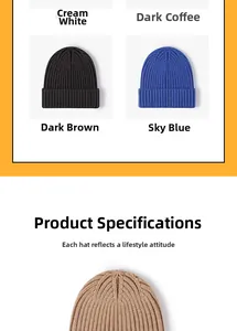 Winter knitted beanies in cream, coffee, dark brown, and sky blue with ribbed texture
