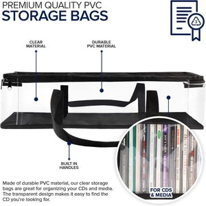 Detailed close-up of premium transparent PVC storage bag with reinforced black handle for CDs