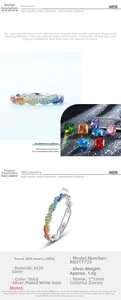 Detailed macro view of S925 silver rainbow ring with colorful cubic zirconia stones