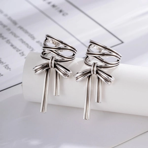 Bowknot Ear Cuff Copper Clip On Earrings No Piercing Tassel Ribbon Pendant Retro Sweet Minimalist Style For Women