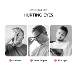 Graphic showing blue light harmful effects like dry eyes, fatigue and blurred vision