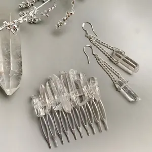 Natural Clear Quartz Crystal Hair Comb And Earrings Handmade Bohemian Wedding Bridal Hair Accessories