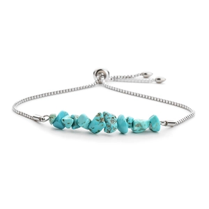 Adjustable stainless steel bracelet with natural blue turquoise stones for women