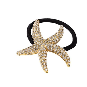Starfish ponytail holder with gold finish and sparkling rhinestones for women