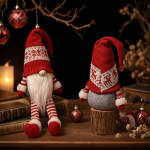 Set of 3 Christmas gnomes in red, white and grey with knitted reindeer patterns