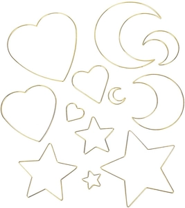 Golden metal rings in heart moon and star shapes for DIY dream catcher crafts