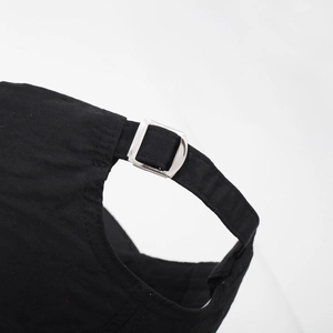 Black breathable sports cap with adjustable metal buckle and mesh fabric details