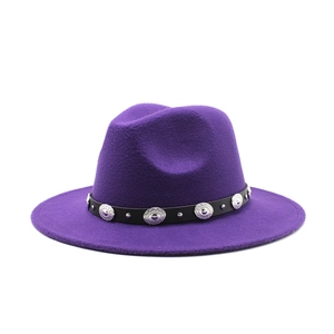 Classic purple fedora wool hat with western style band and silver metal buckles