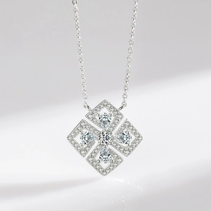 Luxurious S925 sterling silver floral necklace with sparkling cubic zirconia stones