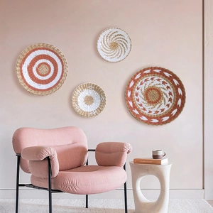 Handgewebte Stroh Wanddeko Körbe Boho Rund Maiskolben Hängende Dekoration Für Wohnzimmer Schlafzimmer Marokkanischer Stil