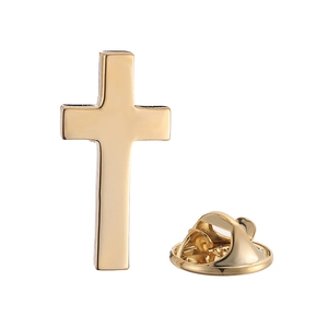 Classic golden cross brooch pin for suits with polished metallic finish and butterfly clutch