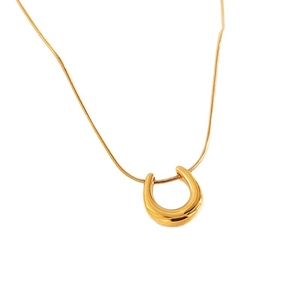 18k gold plated stainless steel U-shaped horseshoe pendant necklace on white background