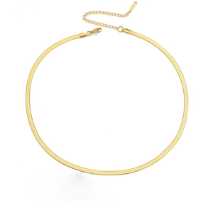 Elegant gold plated flat snake bone chain necklace with lobster clasp and adjustable link