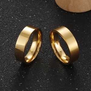 6mm wide 18k gold plated titanium steel rings with polished and brushed finishes