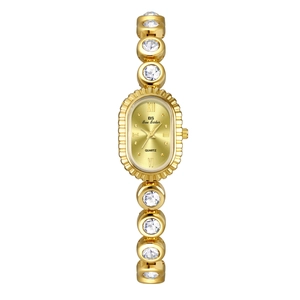 Elegant gold oval watch for women with sparkling crystal accents and metal link bracelet