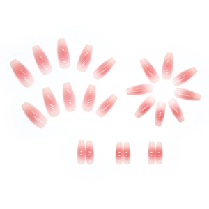 Gradient pink long ballerina false nails with aurora glitter finish and glossy resin texture