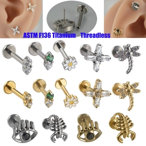 Bijoux De Piercing Corporel En Titane G23 Sans Filetage Clou De Lèvre Boucle D'oreille Zircon Libellule Scorpion Croix