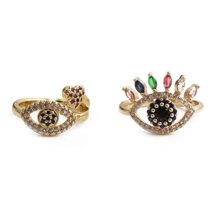 Evil Eye Adjustable Ring Gold Plated Copper Micro Pave Colorful Zircon Trendy Fashion Jewelry For Women