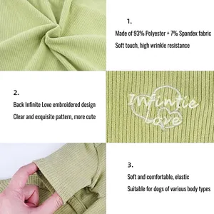 Solid green ribbed pet jumpsuit with Infinite Love embroidery for small dogs