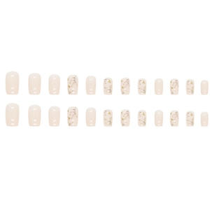 Nude pink short square press-on nails with delicate floral patterns 24-piece set