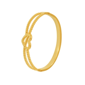 Bracelet coeur en acier doré avec double chaîne perlée et motif ajouré élégant