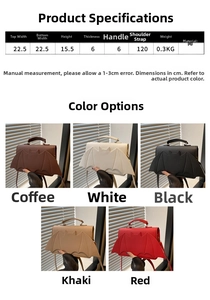 Size guide for bat-shaped PU crossbody bag showing dimensions and five color options