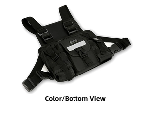 Bottom view of black tactical vest bag showing durable nylon material and buckle detail