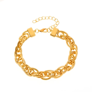 Golden chunky chain bracelet with interwoven double loops and adjustable lobster clasp