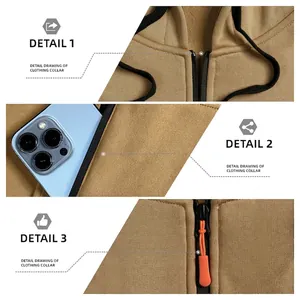 Felpa da uomo color kaki con cappuccio, tasche con zip e colletto con coulisse