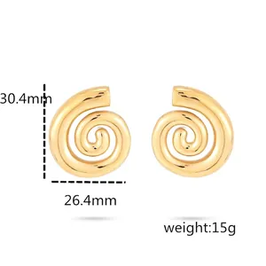 18K gold plated stainless steel spiral swirl earrings for women with minimalist curved design
