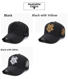 Three color variants of breathable trucker caps featuring premium 3D embroidery detail