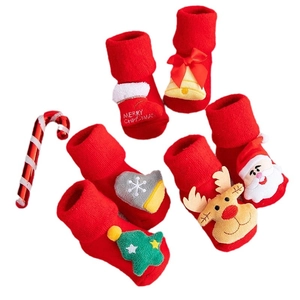 Thickened Christmas baby socks set with cartoon reindeer and Santa plush decorations
