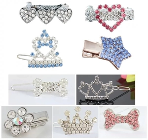 Lot de 9 barrettes à strass avec étoiles, cœurs et couronnes pour filles et animaux