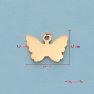 Polished golden stainless steel butterfly pendant with precise dimensions for DIY jewelry