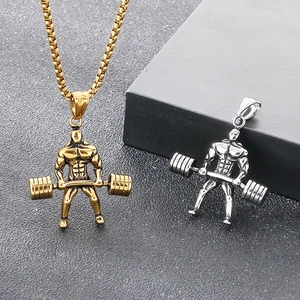 Hantel-Gewichtheber-Anhänger für Herren in Gold und Silber aus robustem Edelstahl-Finish